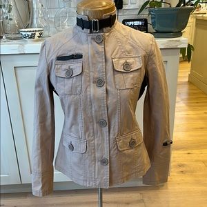 VGUC Rudsak tan cotton canvas zip/button front hgh collar military style jacket